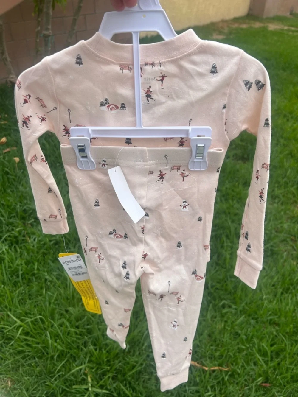 Petit Lem Light Pink Holiday Print Kids Pajama Set